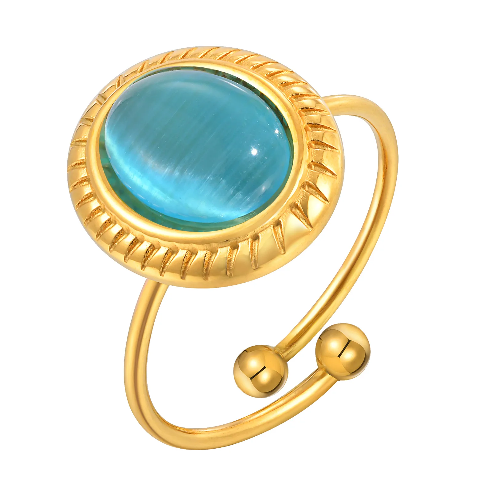 Vnox Vintage Opal Gold Color Rings For Women Stainless Steel Round Open Ring Multicolour Stone Waterproof Jewelry Never Lose