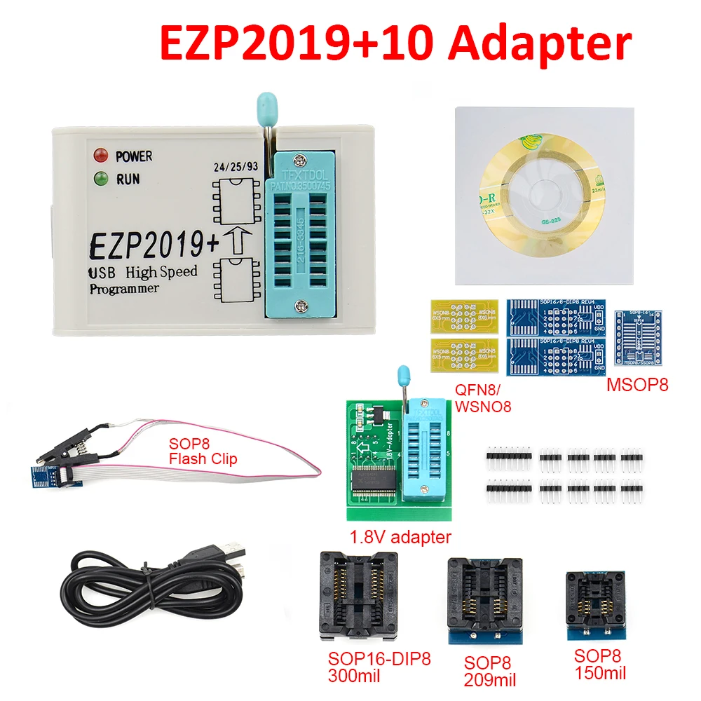 Newest Version EZP2019 High-speed USB SPI Programmer EZP 2019 Support24 25 93 EEPROM 25 Flash BIOS Chip full set with adapters