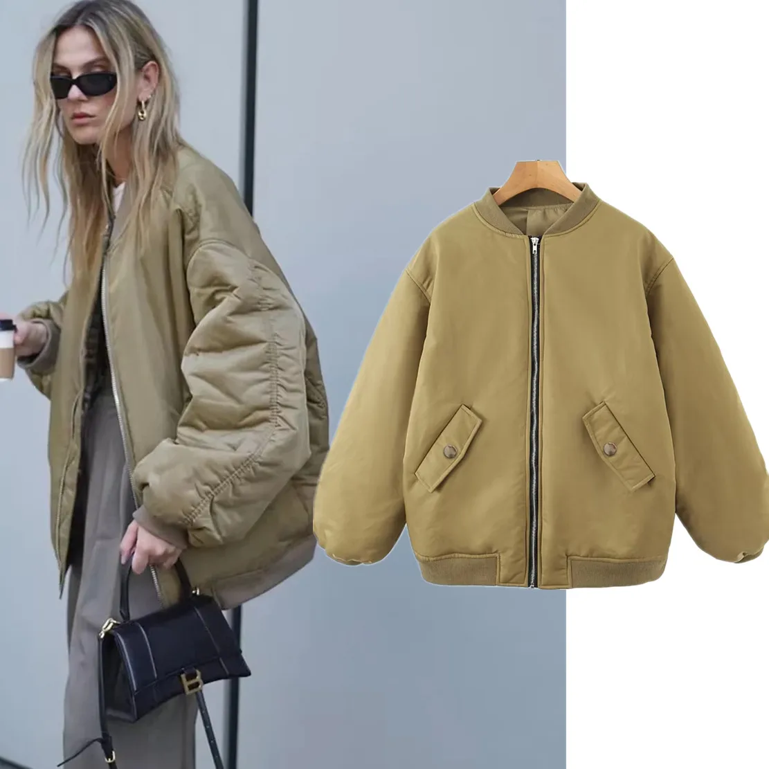 

Jenny&Dave American Vintage Ins Blogger Vintage Loose Boyfriend Lovers Khaki Solid Bomber Jacket Women Coat