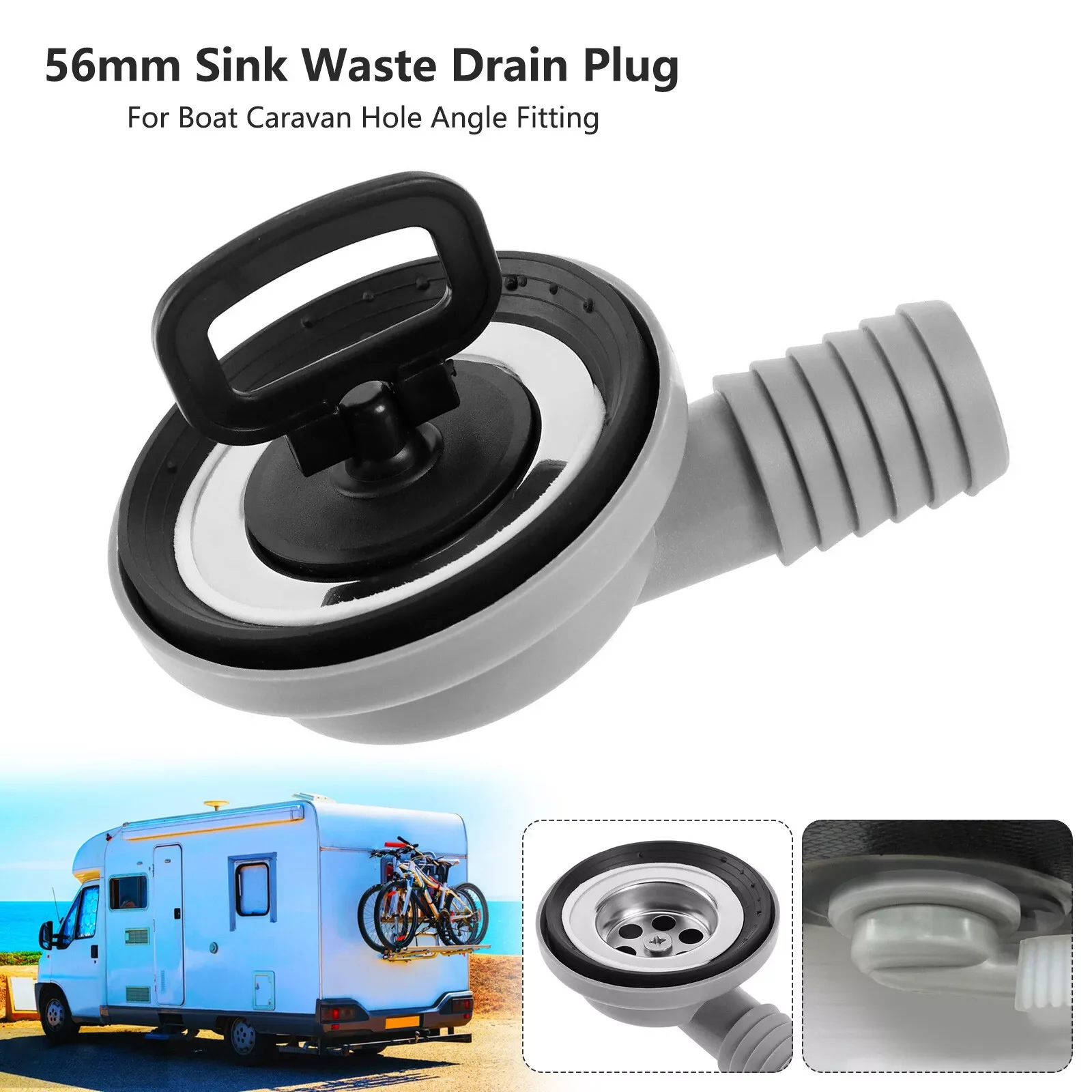 

56mm 2.2" Sink Waste Drain Plug Hole Angle Fitting For Boat Caravan Motorhome RV