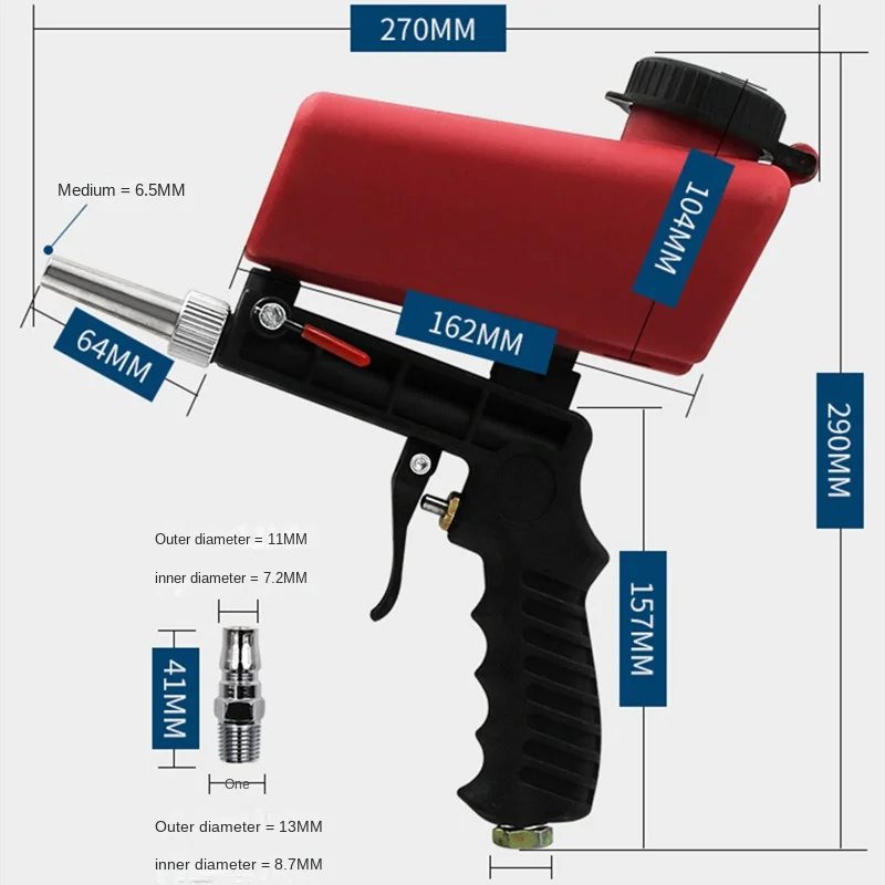 Pistola de chorro de arena portátil de mano, molde de alta presión, marco de vidrio, piezas de hierro, eliminación de óxido, con Material de arena de 3kg