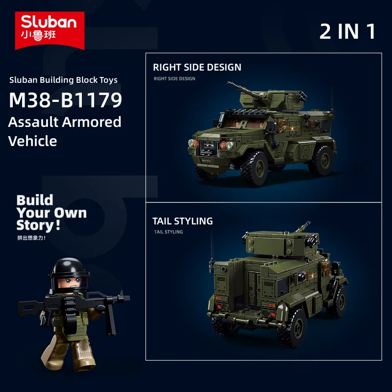 Sluban Building Block Toys Army Military Series B1179 Armored Assault Vehicle 519PCS Bricks Compatible With Leading Brands