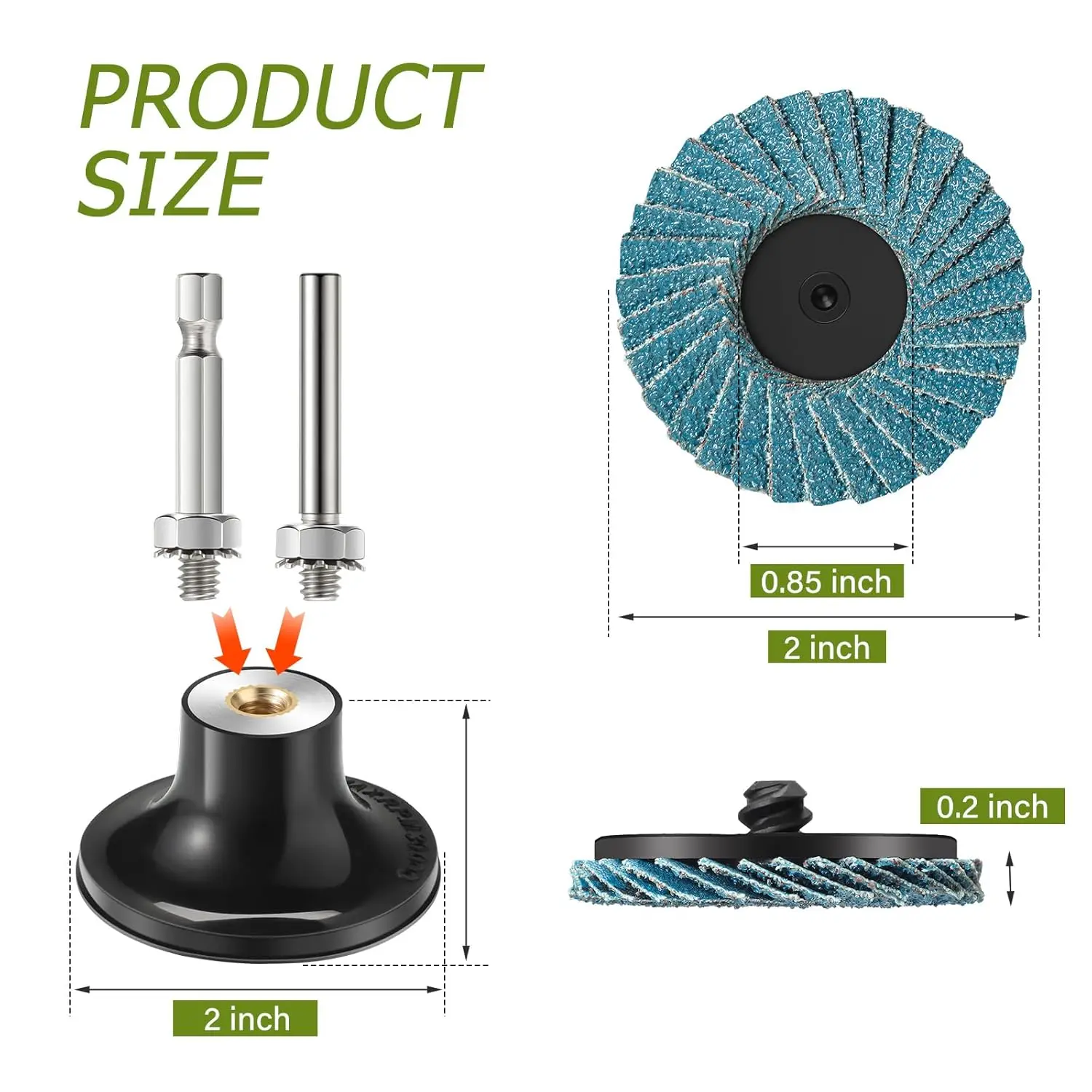 2 Inch Quick Change Flap Disc 15 Pcs Assorted 40/60/ 80/120 Grit with Pad Holder for Polishing Rust Removal Finishing Grinding