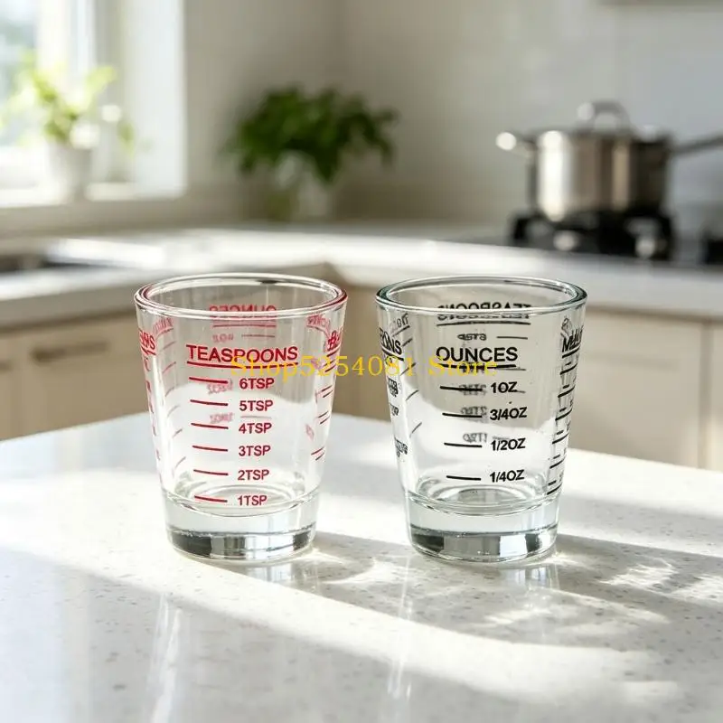 AXYC Shot Glass Measuring Cup with Printed, Well Marked, 1oz 2TBS 6TSP 30ml for Viewing Liquid Level During Kitchen Ingredient