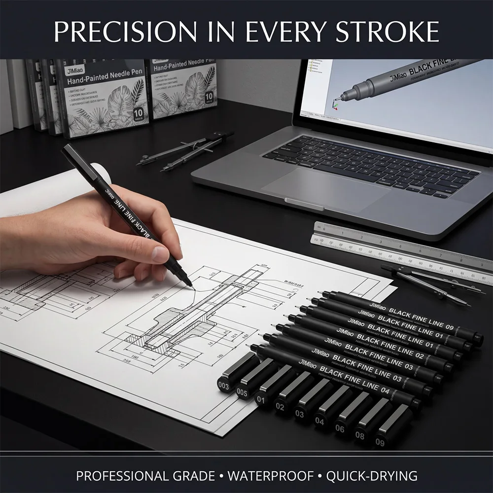 10 Pcs Micro Pens 10 Sizes Set Quick Dry Waterproof Artwork Sketch Comic Illustrations Signature Calligraphy Office School Tool