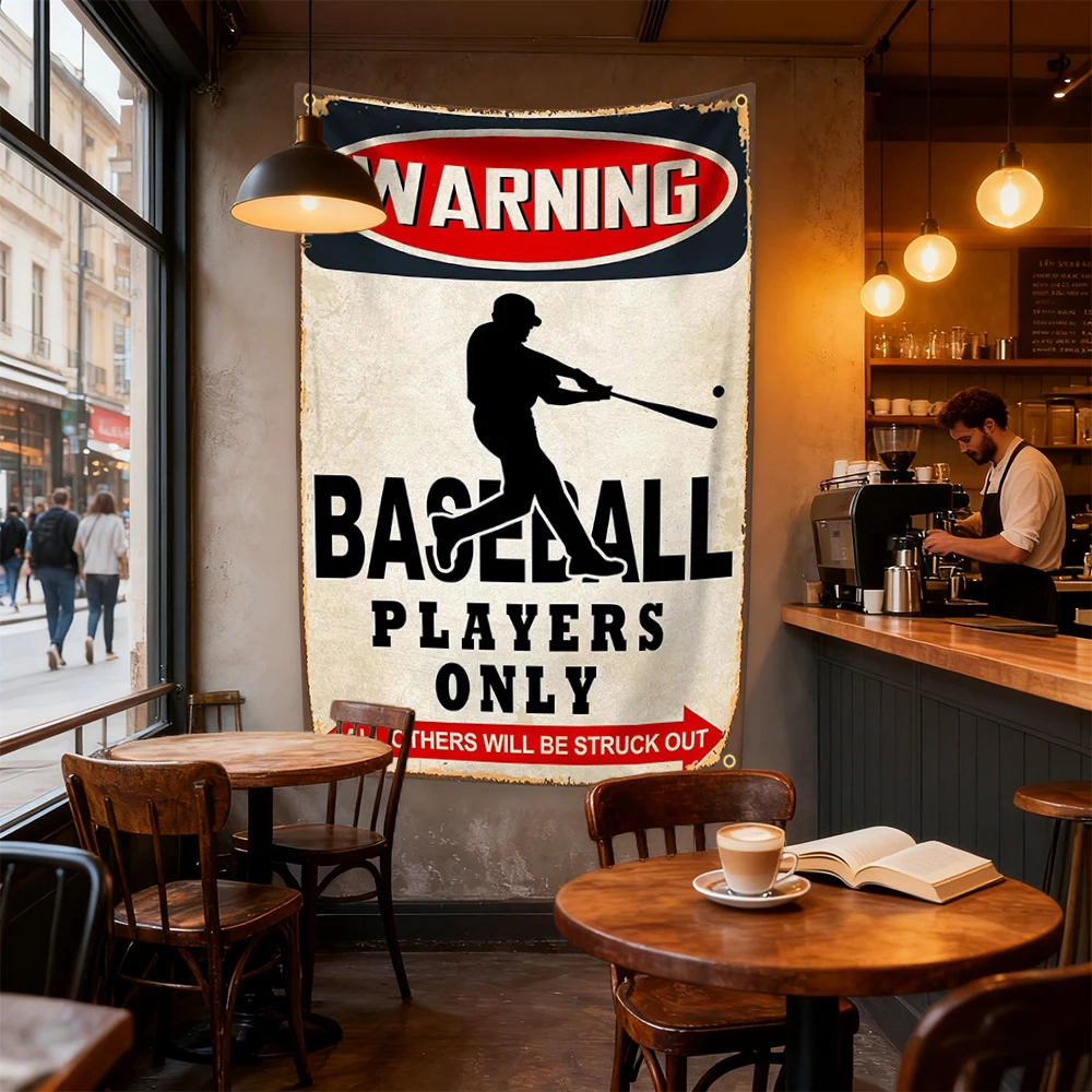 Vintage Baseball Players Only Warning Flag Funny Tapestry Wall Man Cave Decoration Digital Printing Indoor Outdoor Decor 4 Holes