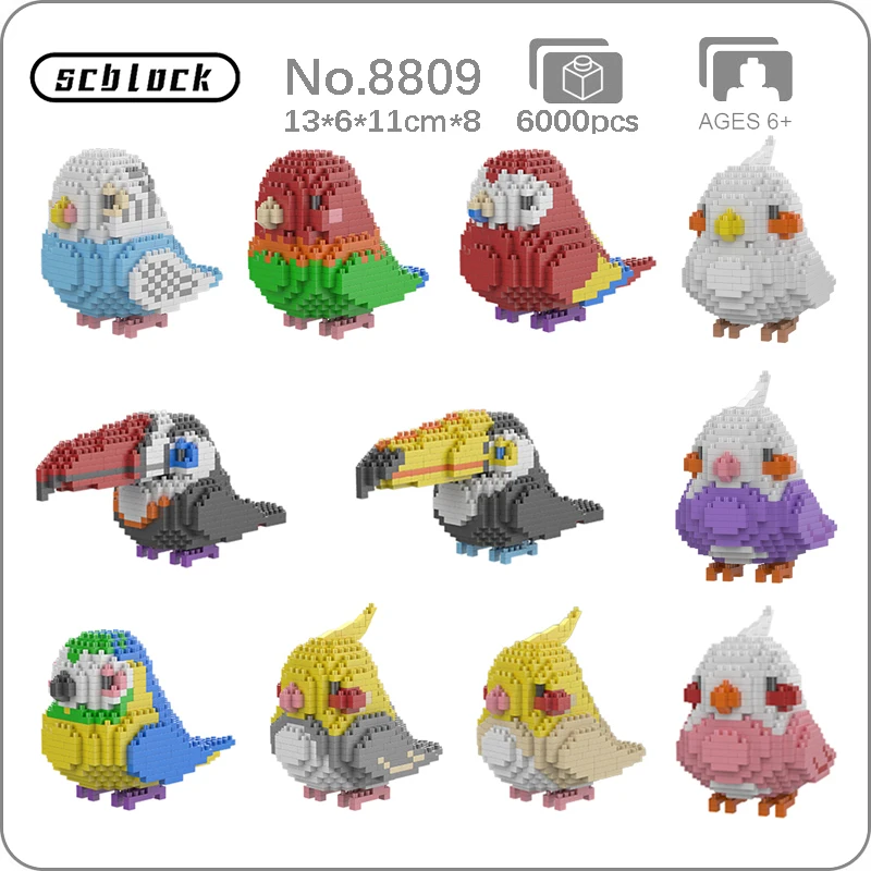 Parrot Toucan Parakeet Budgerigar Cockatiel Bird Pet Animal Mini Diamond Blocks Bricks Building Toys for Children Gift no Box