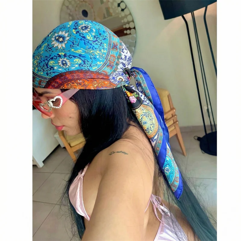 Women Spring Summer Square Scarf 90*90cm Satin Silk Scarves Headscarf Female Foulard Beach Bandana Ladies Neckerchief Hair band image 6