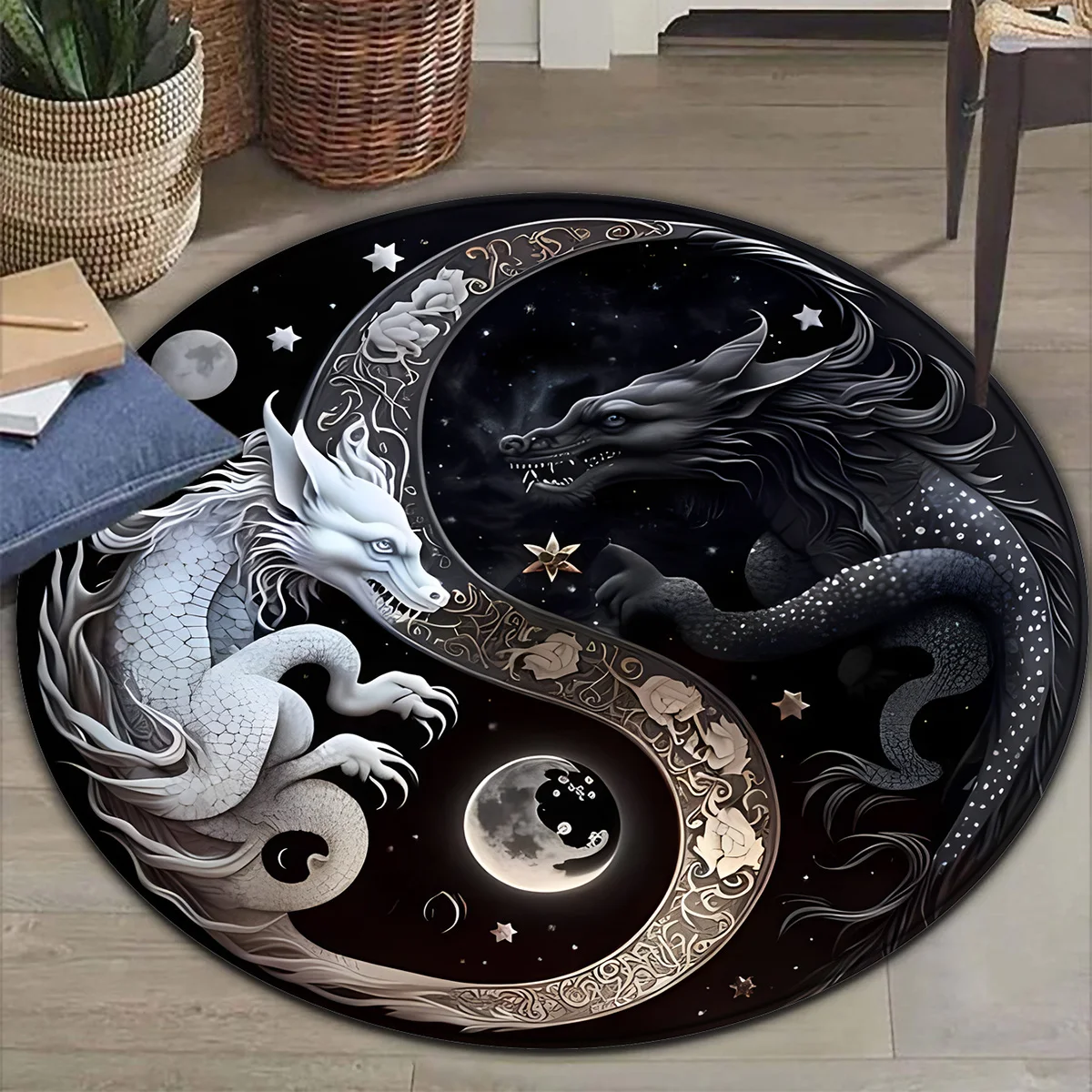 Modern Dragon Pattern Area Round Rug Dragon Carpet Home Hotel Living Room Non-slip Floor Mats for Bedroom Laundry Room Rug Decor