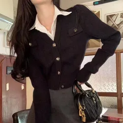 Fashion Fake Two Piece Lapel Neck Blouses Spring New Slim Fit Lazy Shirts Women Y2k Grunge Long Sleeve Black Blusas Mujer