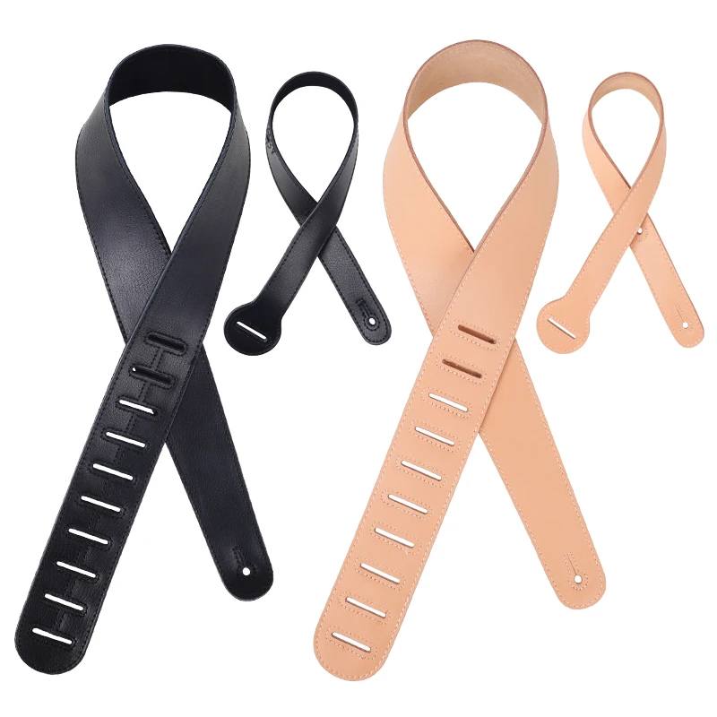 Guitar Strap 10 Hole Adjustable Cowhide Strap with Connecting Strap Soft Genuine Leather String Instrument Guitar Accessories