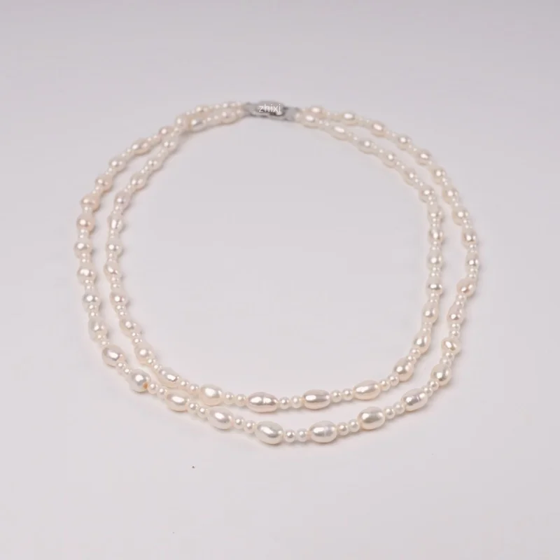 

Двухслойное ожерелье из чистого натурального пресноводного жемчуга, кулон, ювелирные изделия, длинный рядом с белым круглым жемчугом, подарок для женщин X1073