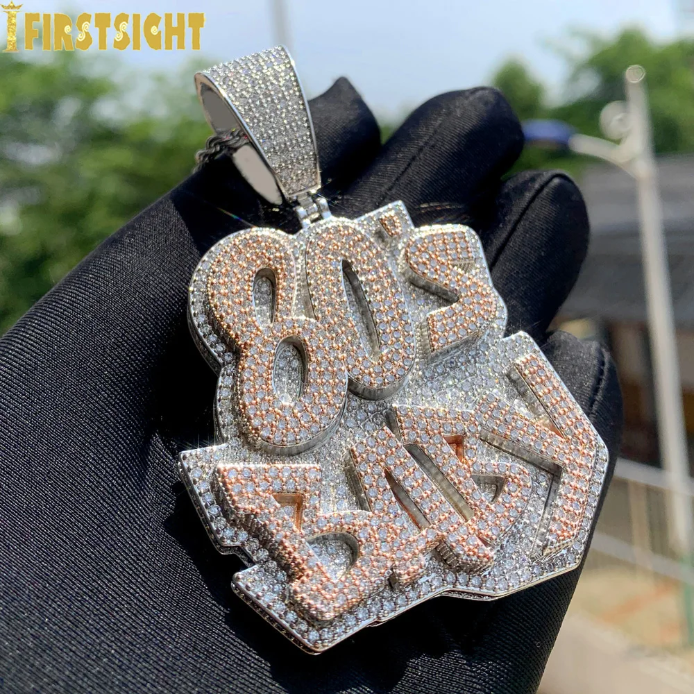 Iced Out Bling CZ Letters 80'S BABY Pendant Necklace Two Tone Color Zircon Alphabet Charm Men's Women Hip Hop Jewelry New