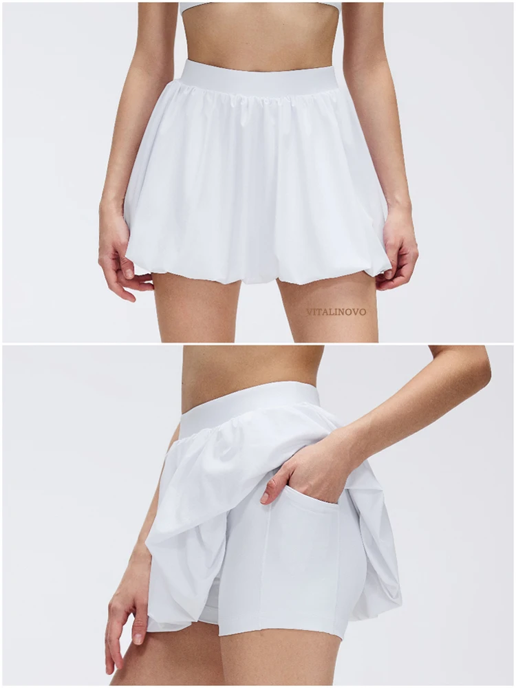 VITALINOVO Damen-Minirock, Skort, fließend, plissiert, hohe Taille, Rüschen, Tennisröcke für Damen, Blasensaum, sportlicher Skater, Golf – Detail 1