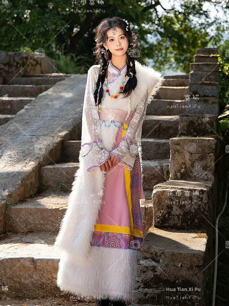 

New Women's Long Improved Tibetan Costume Ethnic Style Photography Shooting Traditional Tibetan Clothing Travel Photogr...