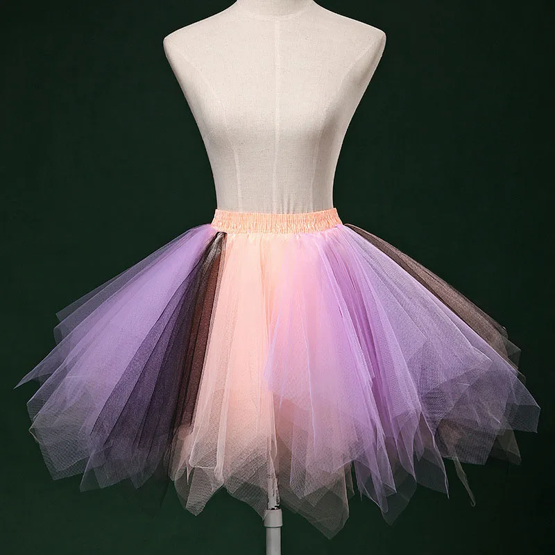 Short Multicolor Women Lolita Petticoat Tutu Puffy Cancan Skirt Gradient Ramp Under Crinoline Inner Bustle Cosplay For Wedding