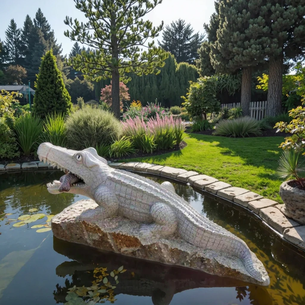 Garden Outdoor Decorative Landscaping Ornaments Life-size Natural Granite Stone Large Crocodile Statues Animal Carving for Sale