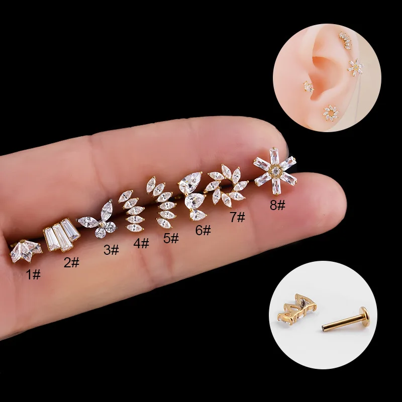 1 pz corona a forma di farfalla superiore G23 titanio Labret Monroe Bar anello per labbro gioielli calibro 16 punta CZ