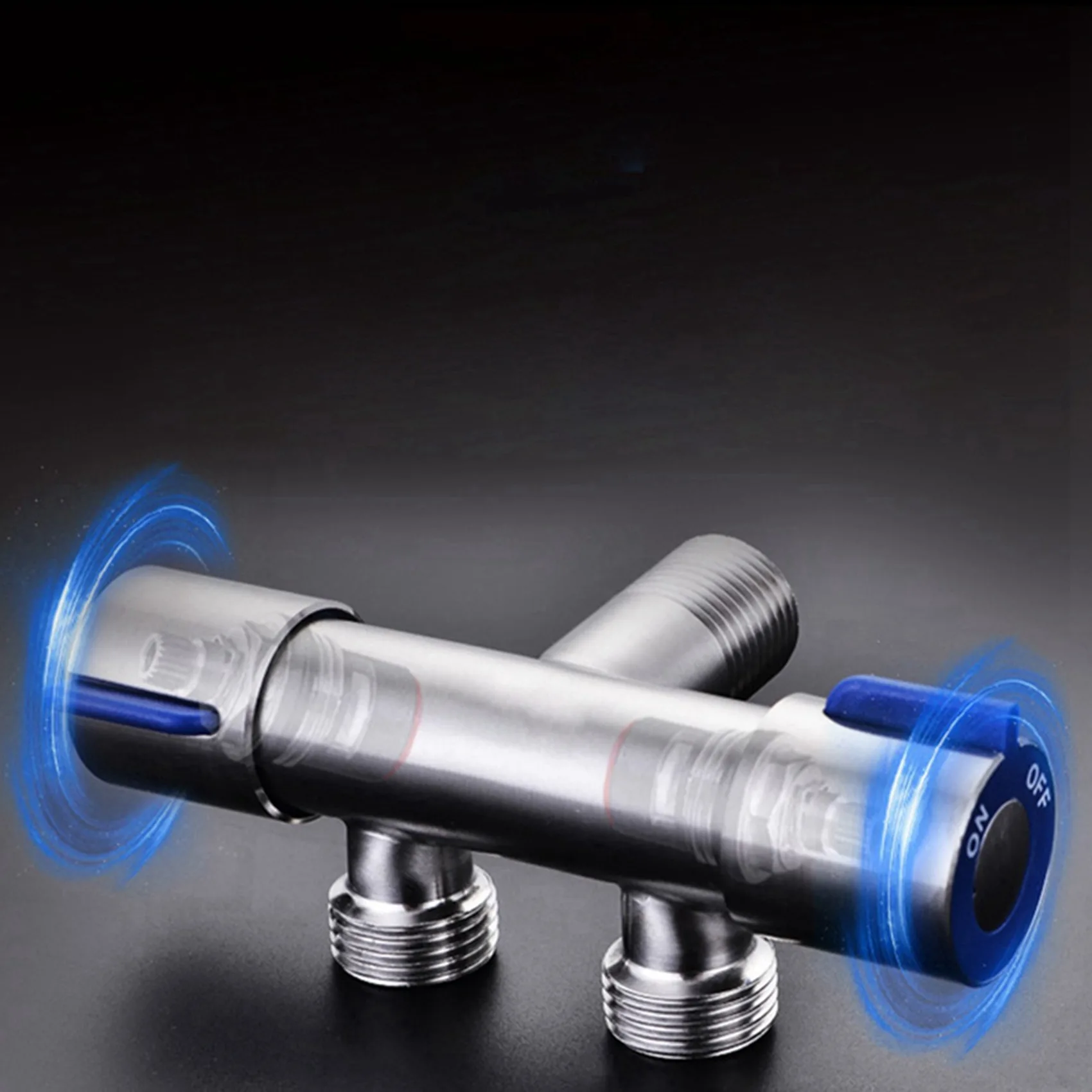 2X G1/2 X 1/2 304 Stainless Steel One Into Two Three-Way Angle Valve, Double Handle Double Control Single Cold Faucet
