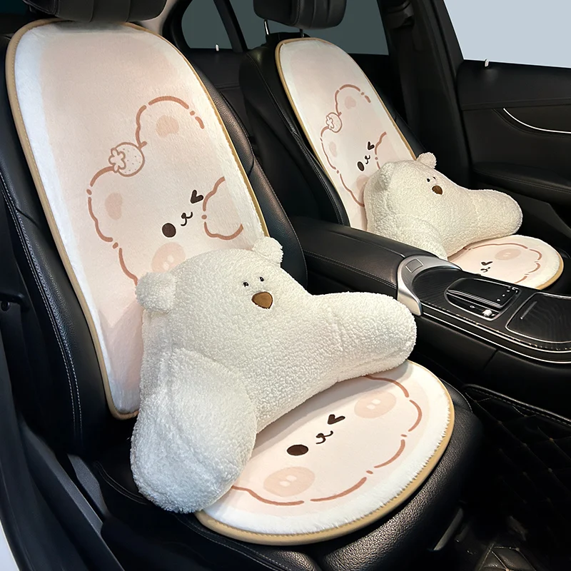 2023 New High Quality Bear Winter Plush Universal Five Seat Car Seat Cushion Cover Car Interior  Supplies