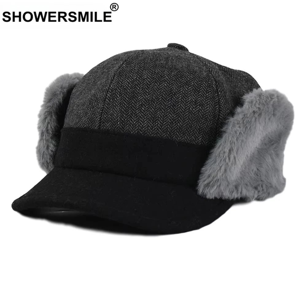 

SHOWERSMILE Fashion Design Winter Hat Women Bomber Hat Warm Earflaps Outdoors Ski Ladies Vintage Casual Patchwork Russian Hat