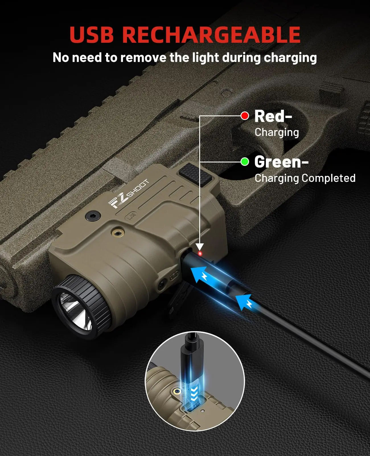 EZshoot Flashlight Pistol Light Green Laser Combo Rechargeable with Slidable Rail Compatible with G-lock and Picatinny Hunting - view 5