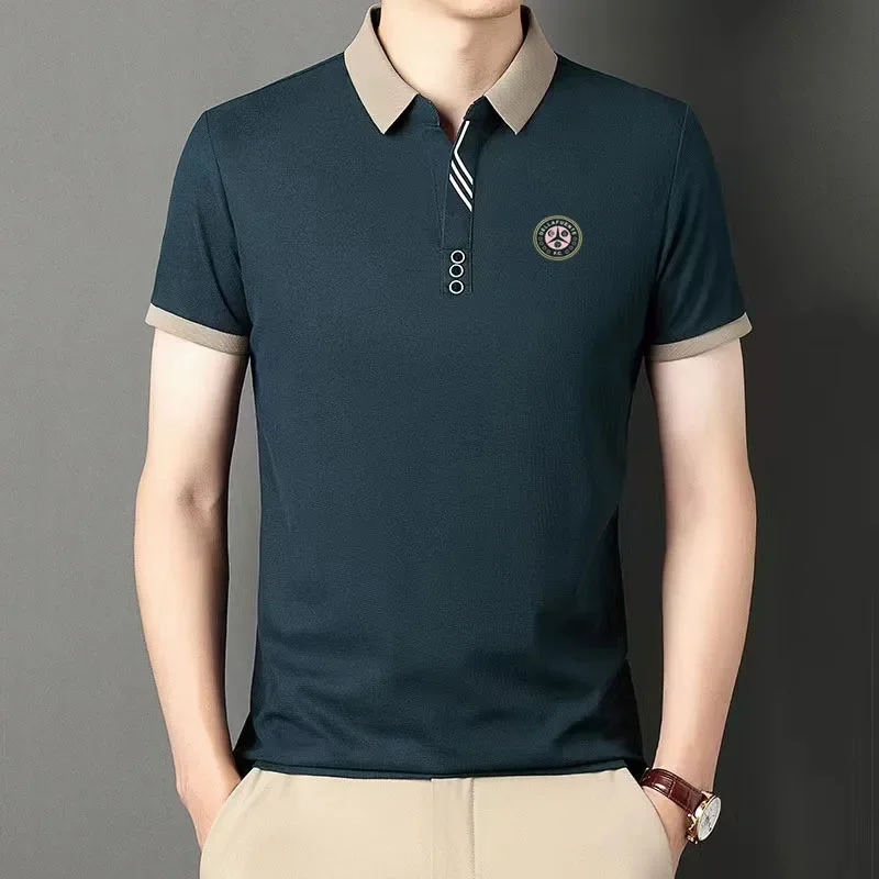 Nowy T-shirt męski golfowy z krótkim rękawem wiosna/lato, swobodny top z krótkim rękawem, minimalistyczna koszulka polo dla mężczyzn w jednolitym kolorze