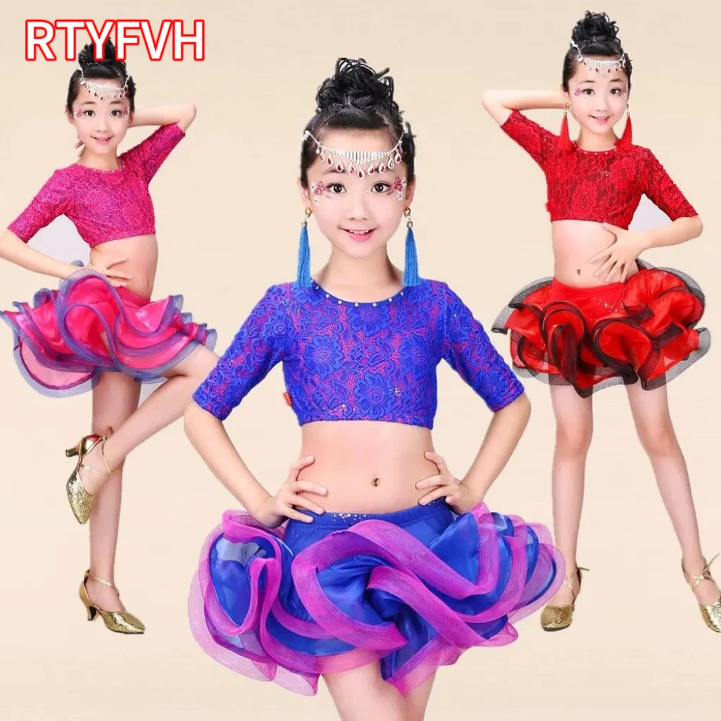 

New Summer Latin Dance Dress for Girls Ballroom Tango Kids Modern Competition Stage Outfit Child Latin Dance Costume Dancewear