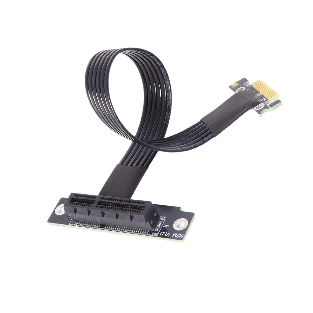 ADT PCI Express 4.0 x4 To x1 Riser Ribbon Cable Graphics Card PCI-E 1x To 4x Extension Cable Dual 90 Degree Riser Extender