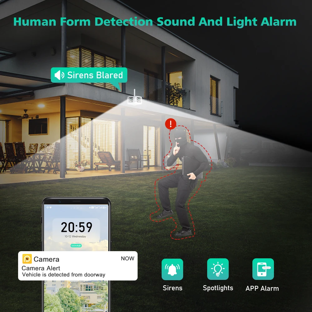 HD 8MP WIFI Dual Lens Panoramic Fixed Camera 180° Wide Viewing Angle Outdoor 6MP AI Human Detection Security Camera