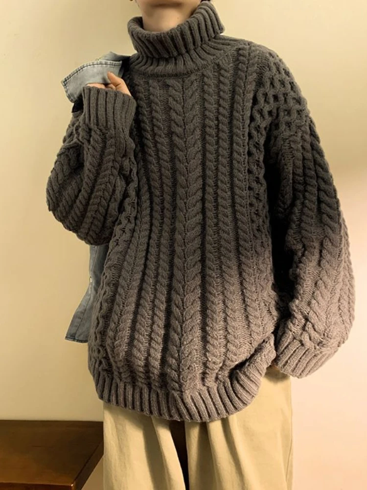 

Вязаные свитера для мужчин, однотонные дешевые свободные предложения одежды, трикотаж 2025 года, качественный топ в стиле Харадзюку, пуловер с высоким воротником, мужской