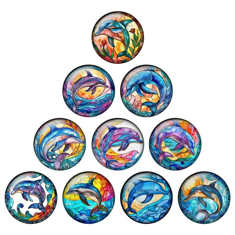

24pcs/lot Marine Animals Dolphins Watercolor Paintings 8mm-25mm Round Photo Glass Cabochon Demo Flat Back Making Findings H322