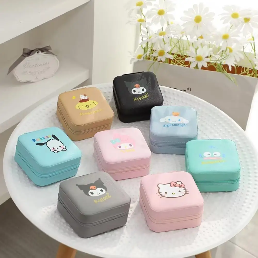 Sanrio Jewelry Storage Box Melody Hello Kitty Hangyodon Earrings Jewelry Box Multi-Layer Mini Portable Girls Travel Storage Box