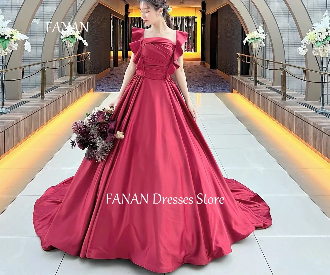 FANAN Strapless Fashion Vintage Evening Party Dresses ウェディングドレスです A-Line Japan Satin Red Women Formal Gowns Event Prom Gowns