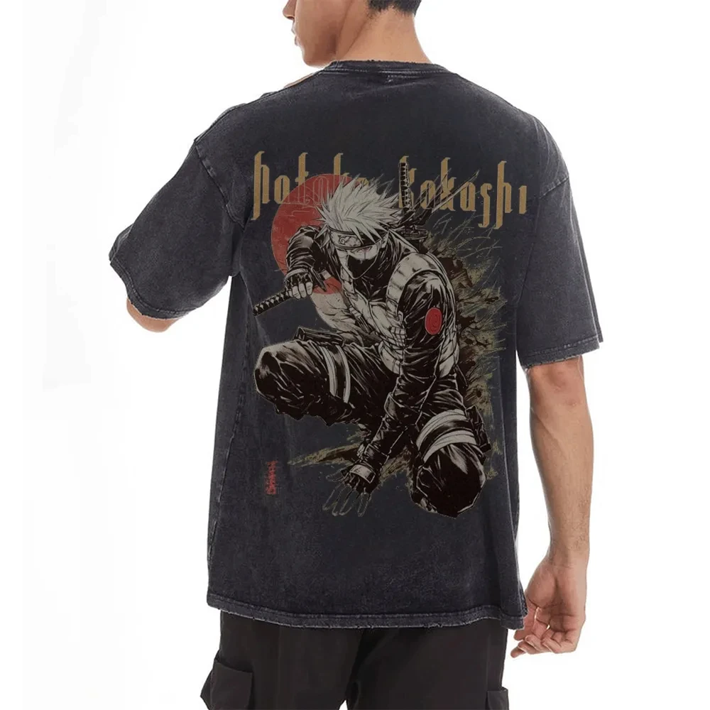 

Flag Wood Kakashi Retro Oversized T-shirt NARUTO Y2k Men T-shirt Shirts Clothing Top Men Anime Cotton Retro Washed T-shirt