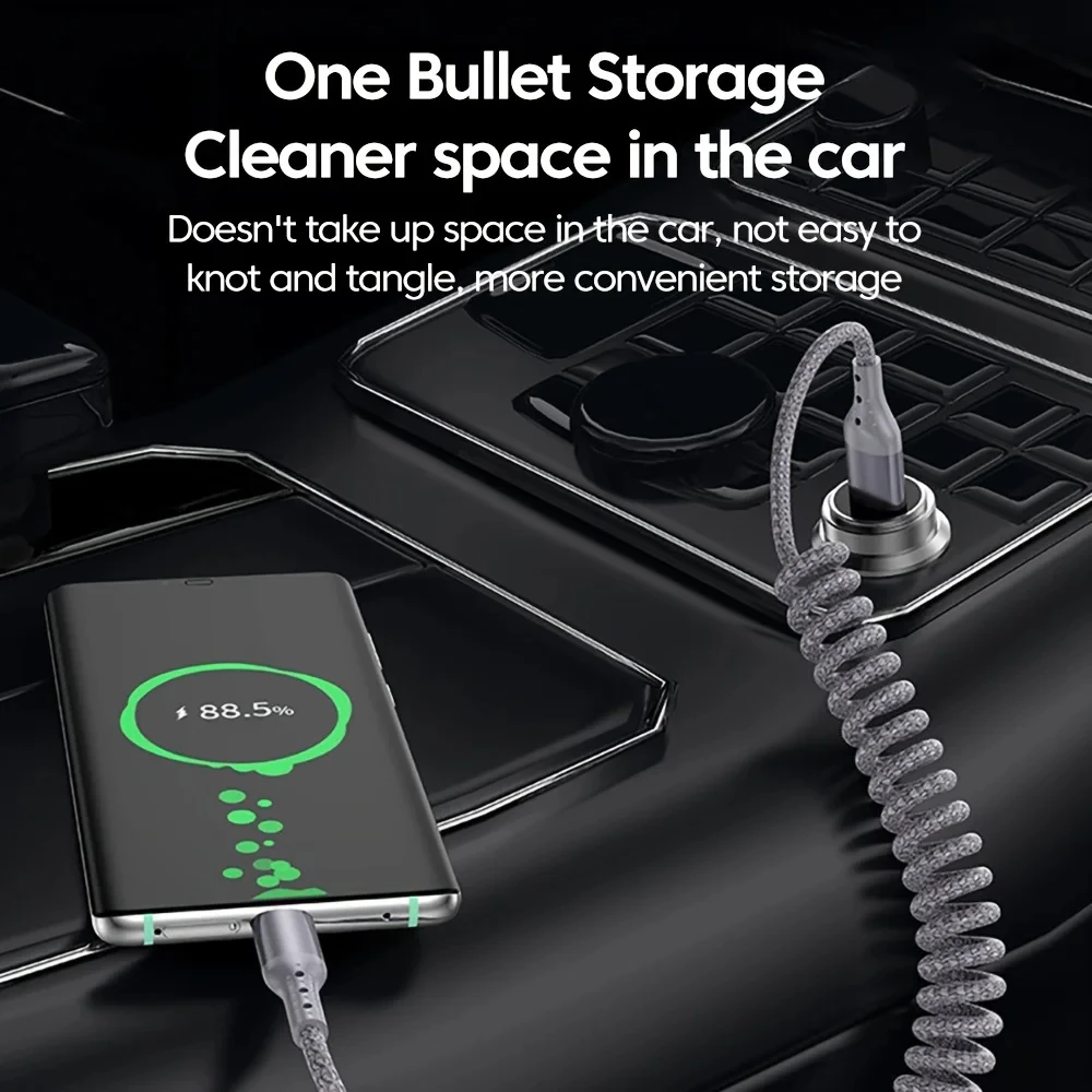 100W USB Type C Spring Car Fast Charging Cable for Samsung Xiaomi Huawei 60W USB C Wire Data Cord for iPhone 15 16 17 Pro Max - view 5