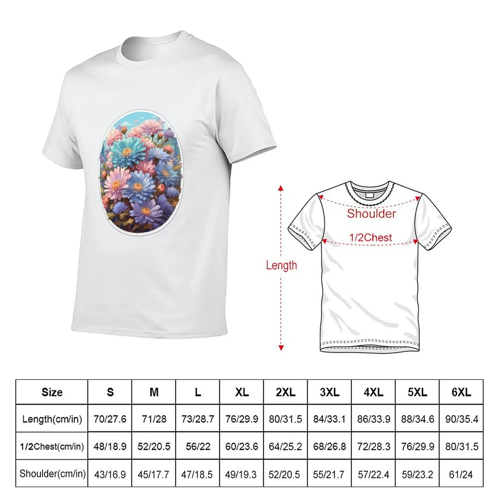 Pink, Blue and Purple Asters T-Shirt korean fashion shirts graphic tee men clothings