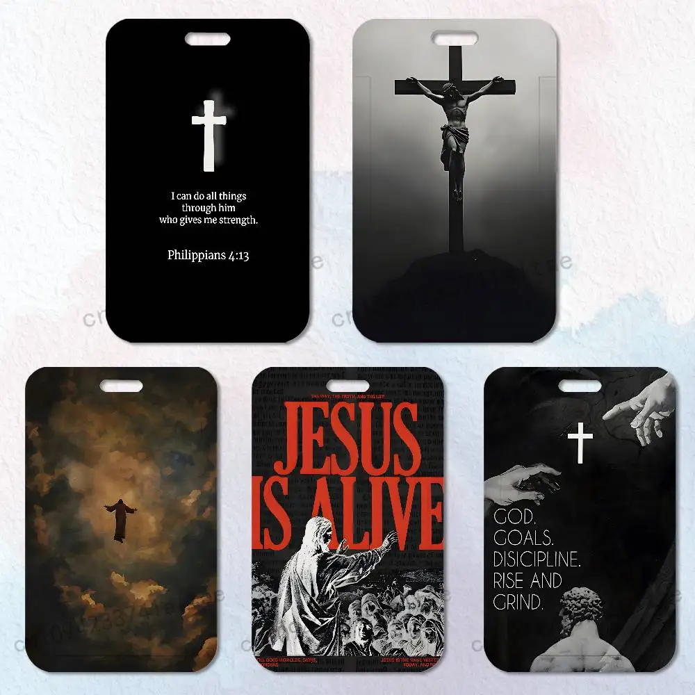 

Jesus Bible Verse Christian Card Holder Durable With Carabiner Name Tag Vertical ID Badge Holders Credentials Protection