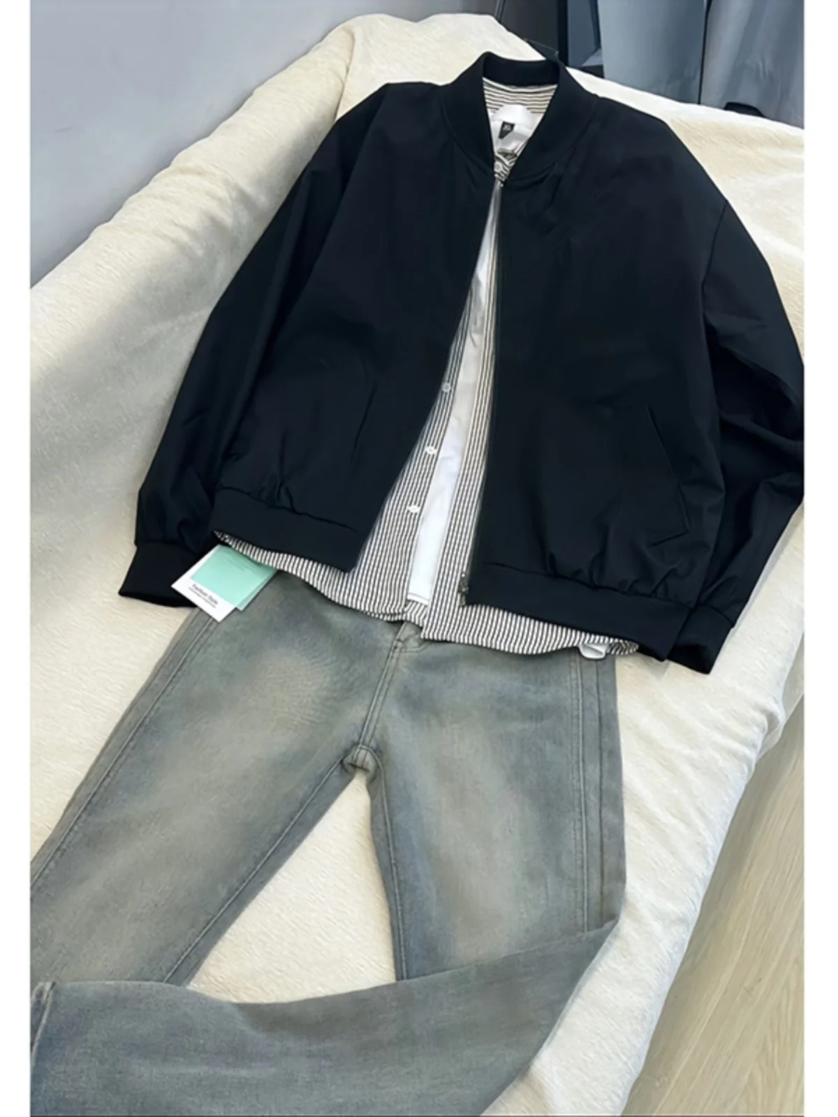 

Cleanfit Black Jacket Trendy Brand High-End Short Pilot Jacket Men Spring Autumn Workwear Shoulder Ball Game Uniform