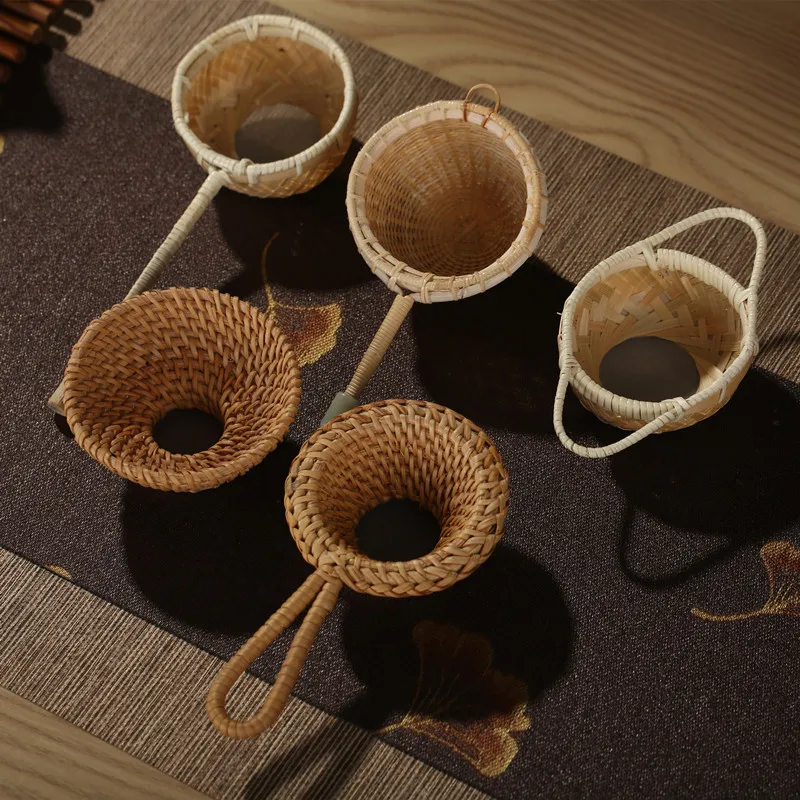 Bamboo Tea Strainer Traditional Kung Fu Tea Ceremony Utensils Japanese Rattan Wooden Tea Leaves Funnel Home Kitchen Sieving Tool