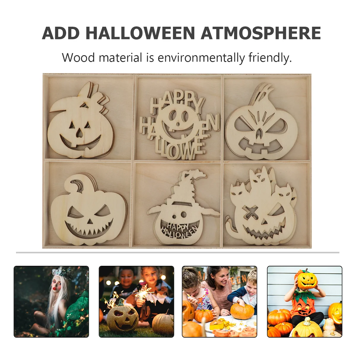 30pcs Halloween Wooden Slice Decor 6 Compartments Stylish Lightweight Party Home Wood Hanging Pendants Festive Elements