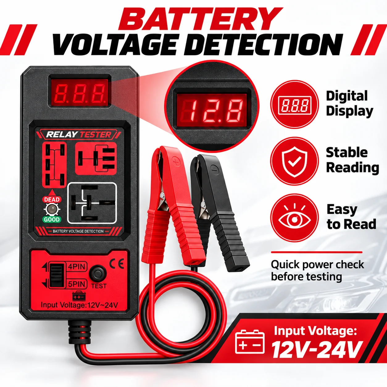 Car Relay Tester with Battery Clamps, 12V Universal 4/5 Pin Relay Test Tool, Heavy-Duty Automotive Electrical Diagnostic Eq - view 6