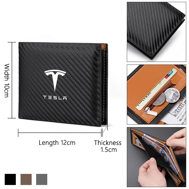 Carbon Fiber Leather Car Driver License Bag Driving Credit Card Documents Wallet Holder For Tesla Model3 Model S Model X Model Y