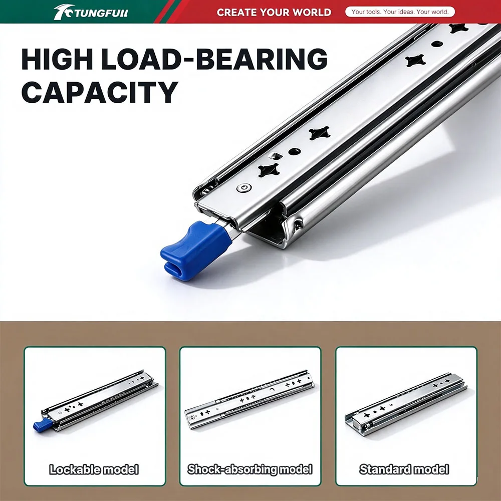 1 Pair Heavy Duty Drawer Slides with Lock No Lock, 10-28 Inch Side Mount Full Extension Ball Bearing Industrial Cabinet Rail