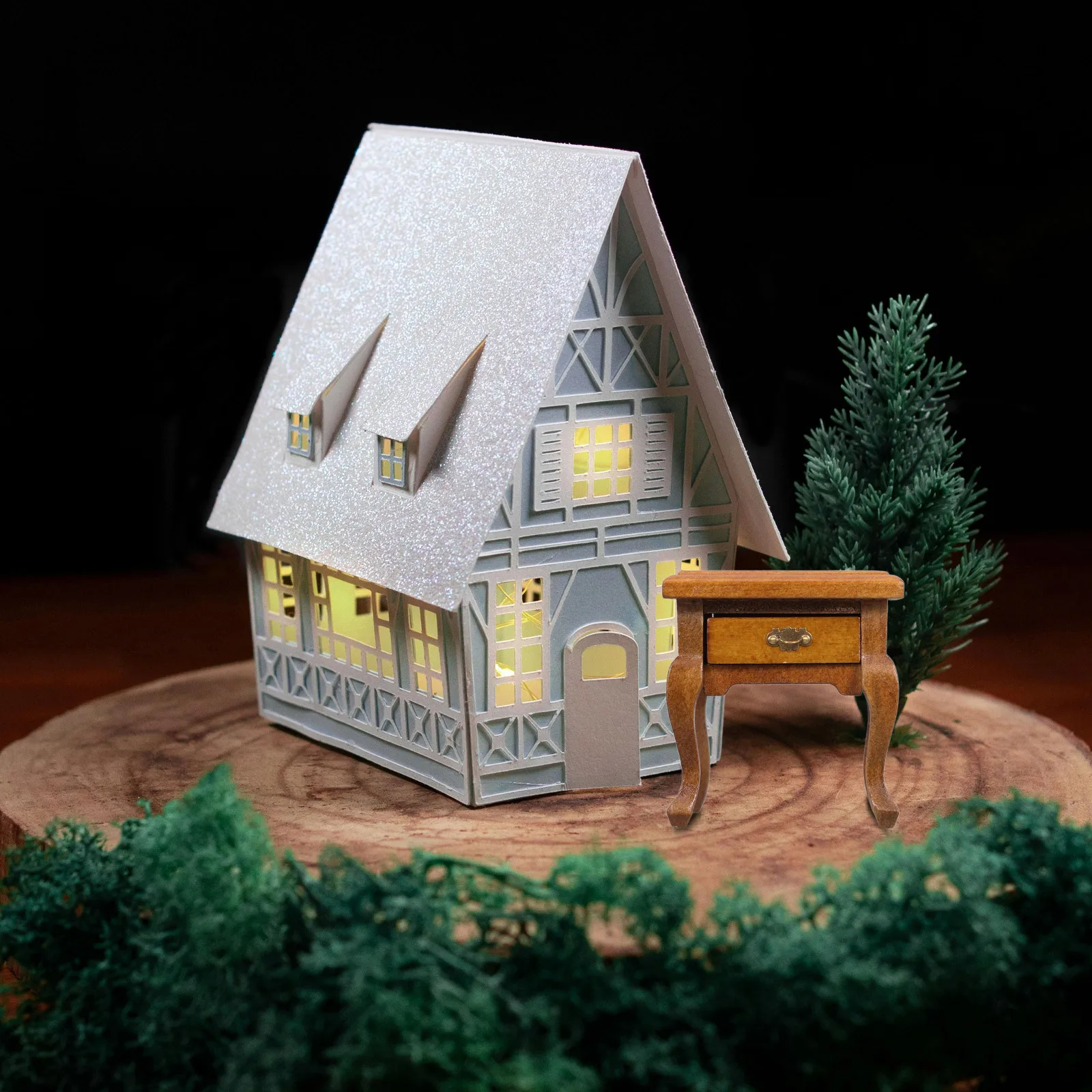 

1:12 Scale Dollhouse Bedside Table French Country Style Miniature Nightstand with Functional Drawer 1:12 Scale Bedroom Furniture