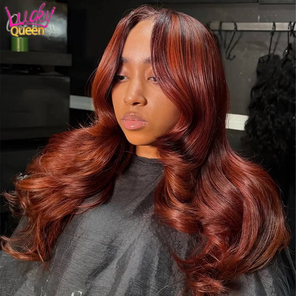Highlight Orange Balayage  Real Human Hair Glueless Wig 13x6 13x4 HD Lace Front Human Hair Wig For Women Pre Plucked Body Wave