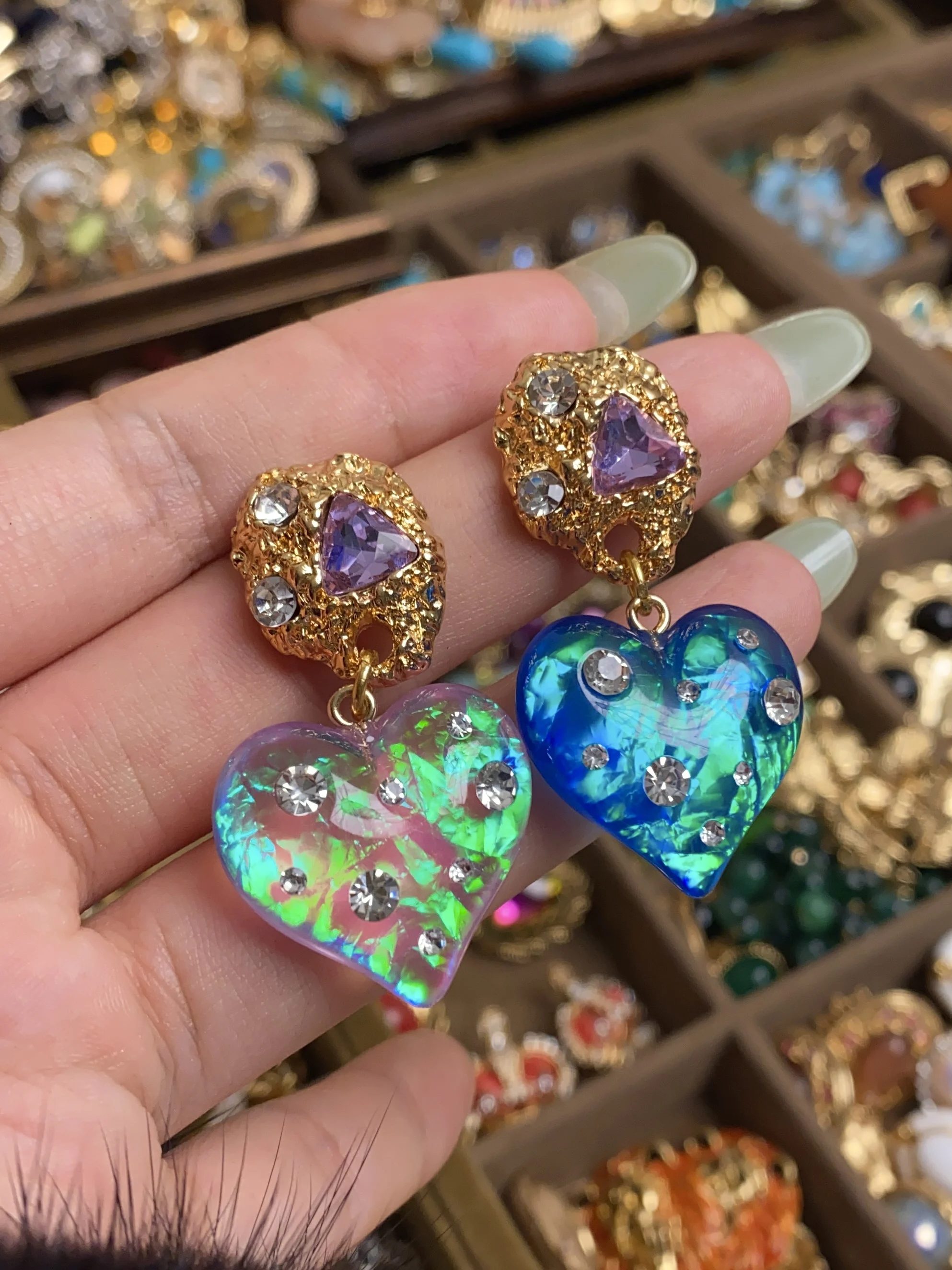 Love heart dazzling cute colorful earrings luxury vintage dreamy candy girls summer sweet eardrop