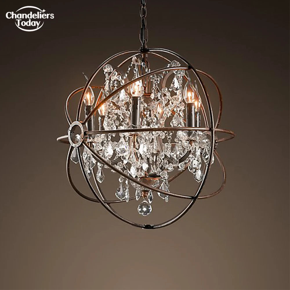 Foucault\'s Orb Crystal Chandelier Traditional Globe Rustic Pendant Chandelier LED Vintage Clear Cristal Light Fixture for Foyer