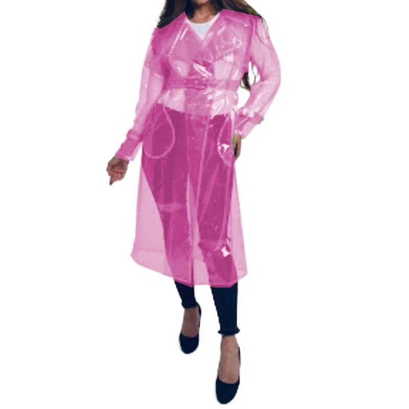 Gabardina de PVC transparente con cinturón para mujer, ropa interior Sexy, abrigo largo transparente, chubasqueros, S-7XL de fiesta