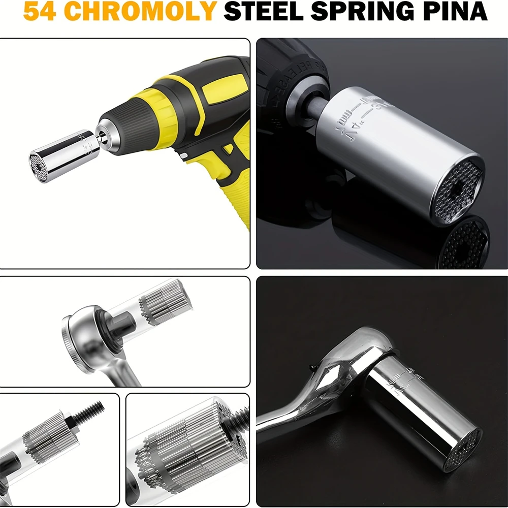 7mm~19mm Multifunctional Universal Socket,with 3/8in Rod,2pcs/set,Magic Ratchet Professional Socket Wrench,Auto Repair Tool Set view 3